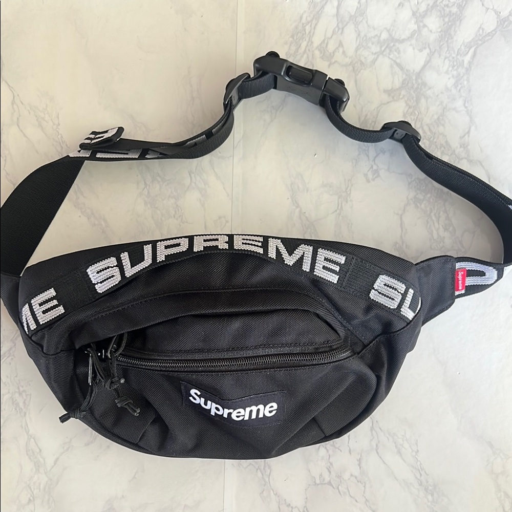 Supreme Black Belt Bag Crescent Design